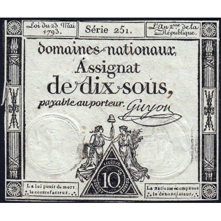 Assignat 40b - 10 sous - 23 mai 1793 - Série 251 - Filigrane républicain - Etat : TB+