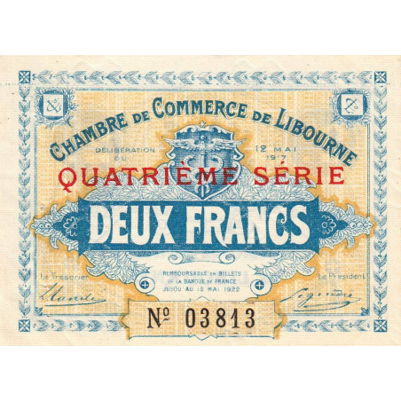Libourne - Pirot 72-20 - 2 francs - Quatrième série - 12/05/1917 - Etat : SUP+
