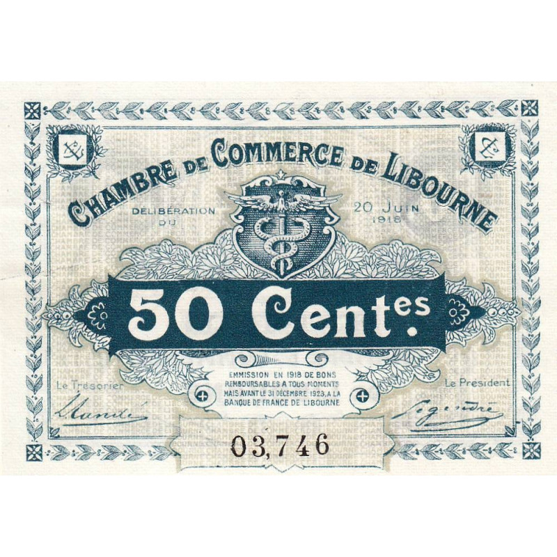 Libourne - Pirot 72-23 - 50 centimes - Cinquième série - 20/06/1918 - Etat : SUP+