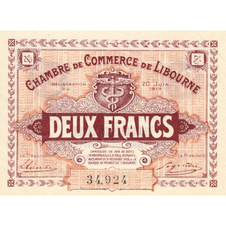 Libourne - Pirot 72-27 - 2 francs - Cinquième série - 20/06/1918 - Etat : SUP+