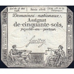Assignat 42b_v1 - 50 sols - 23 mai 1793 - Série 1878 - Filigrane républicain - Variété - Etat : TTB
