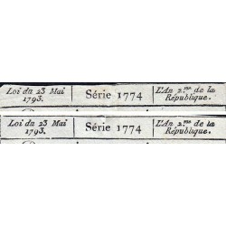 Assignat 42b-v1 (variété) + 42b - 50 sols - 23 mai 1793 - Série 1174 - Etat : TB+ / TTB