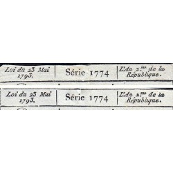 Assignat 42b_v1 + 42b - 50 sols - 23 mai 1793 - Série 1174 - Variété - Etat : TB+ / TTB