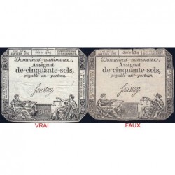 Assignat 26f-01 (faux) + 26a - 50 sols - 4 janvier 1792 - Série 434 - Etat : TB- / TTB