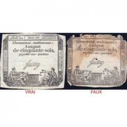 Assignat 26f-02 (faux) + 26a - 50 sols - 4 janvier 1792 - Série 753 - Etat : AB / TB+