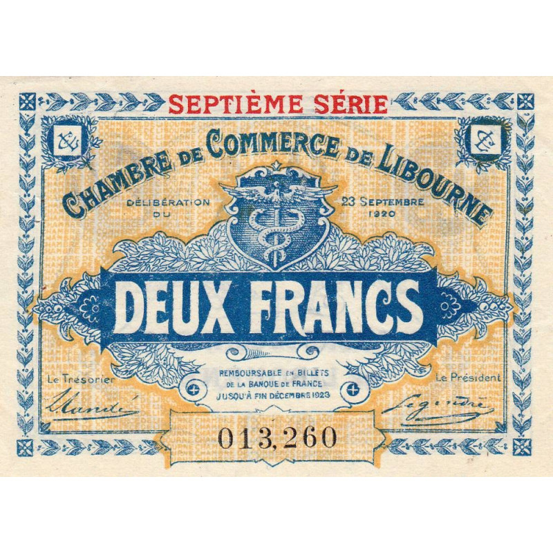 Libourne - Pirot 72-34 - 2 francs - Septième série - 23/09/1920 - Etat : SUP+