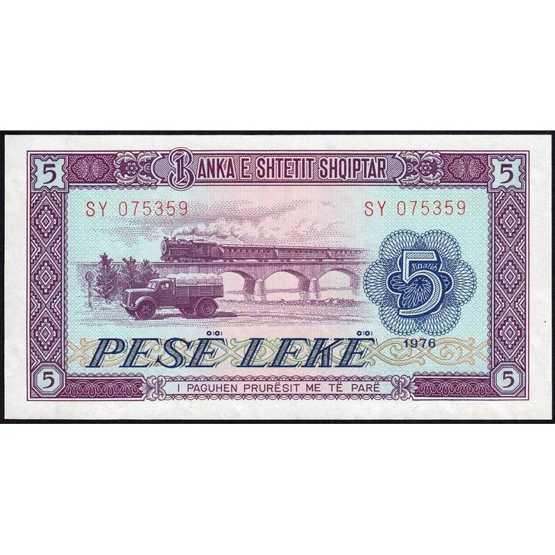 Albanie - Pick 42a - 5 lekë - Série SY - 1976 - Etat : NEUF