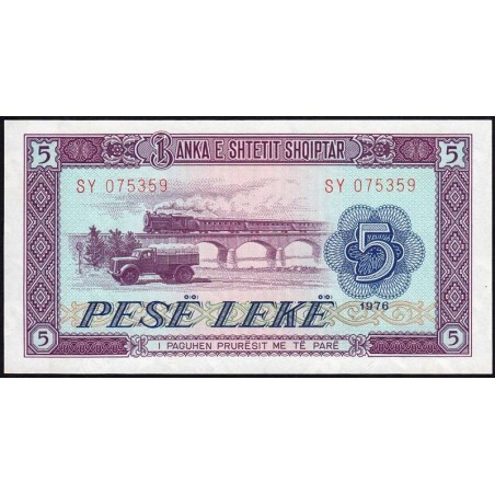 Albanie - Pick 42a - 5 lekë - Série SY - 1976 - Etat : NEUF