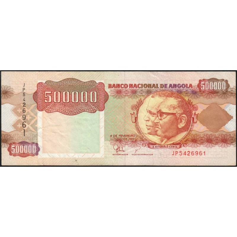 Angola - Pick 134 - 500'000 kwanzas - Série JP - 04/02/1991 - Etat : TTB