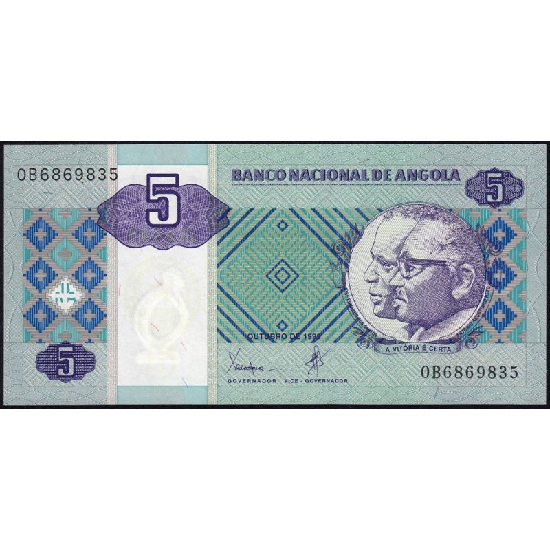 Angola - Pick 144a - 5 kwanzas - Série OB - 10/1999 - Etat : NEUF