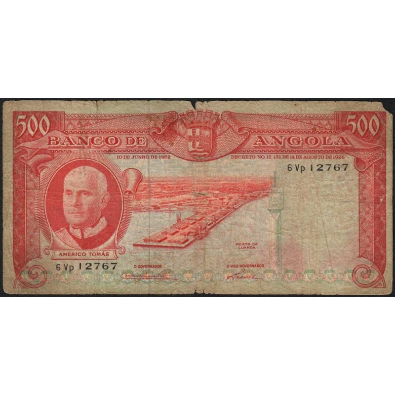 Angola - Pick 95 - 500 escudos - Série 6 Vp - 10/06/1962 - Etat : B