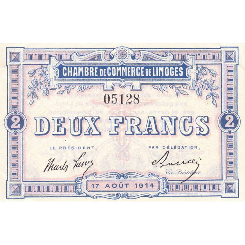 Limoges - Pirot 73-5a - 2 francs - Sans série - 17/08/1914 - Etat : SPL