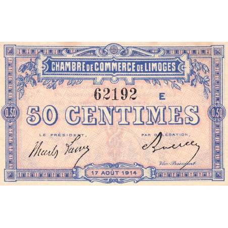 Limoges - Pirot 73-8a - 50 centimes - Série E - 17/08/1914 - Etat : SUP+