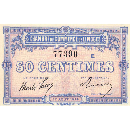 Limoges - Pirot 73-8a - 50 centimes - Série E - 17/08/1914 - Etat : NEUF