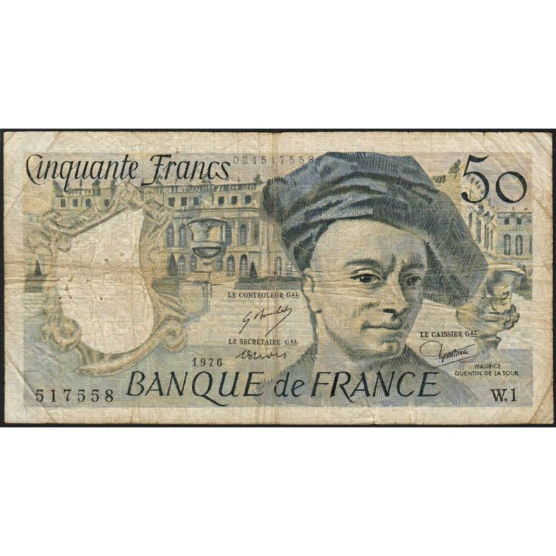 F 67-01 - 1976 - 50 francs - Quentin de la Tour - Série W.1 - Remplacement - Etat : B+