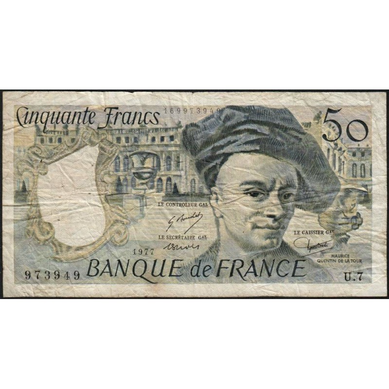 F 67-02 - 1977 - 50 francs - Quentin de la Tour - Série U.7 - Etat : B+