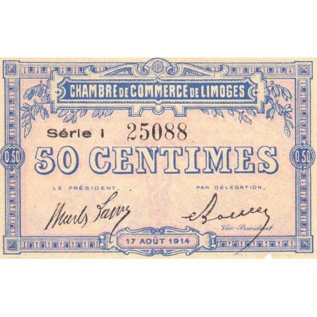 Limoges - Pirot 73-17 - 50 centimes - Série I - 17/08/1914 - Etat : SUP