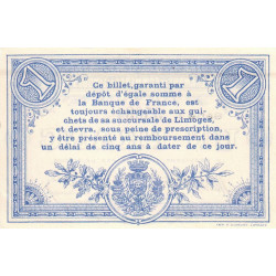 Limoges - Pirot 73-18 - 1 franc - Série I - 17/08/1914 - Etat : SPL