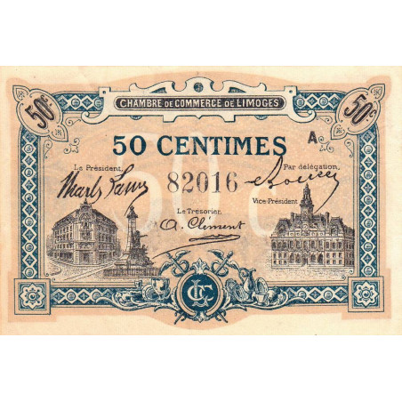 Limoges - Pirot 73-20 - 50 centimes - Série A - Sans date - Etat : SUP