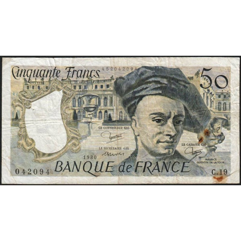 F 67-06 - 1980 - 50 francs - Quentin de la Tour - Série C.19 - Etat : TB-