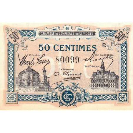 Limoges - Pirot 73-20 - 50 centimes - Série B - Sans date - Etat : SUP+