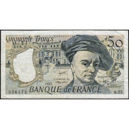 F 67-07 - 1981 - 50 francs - Quentin de la Tour - Série Q.22 - Etat : TB-