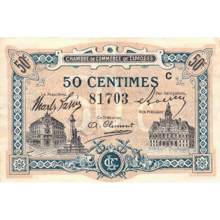 Limoges - Pirot 73-20 - 50 centimes - Série C - Sans date - Etat : TTB+