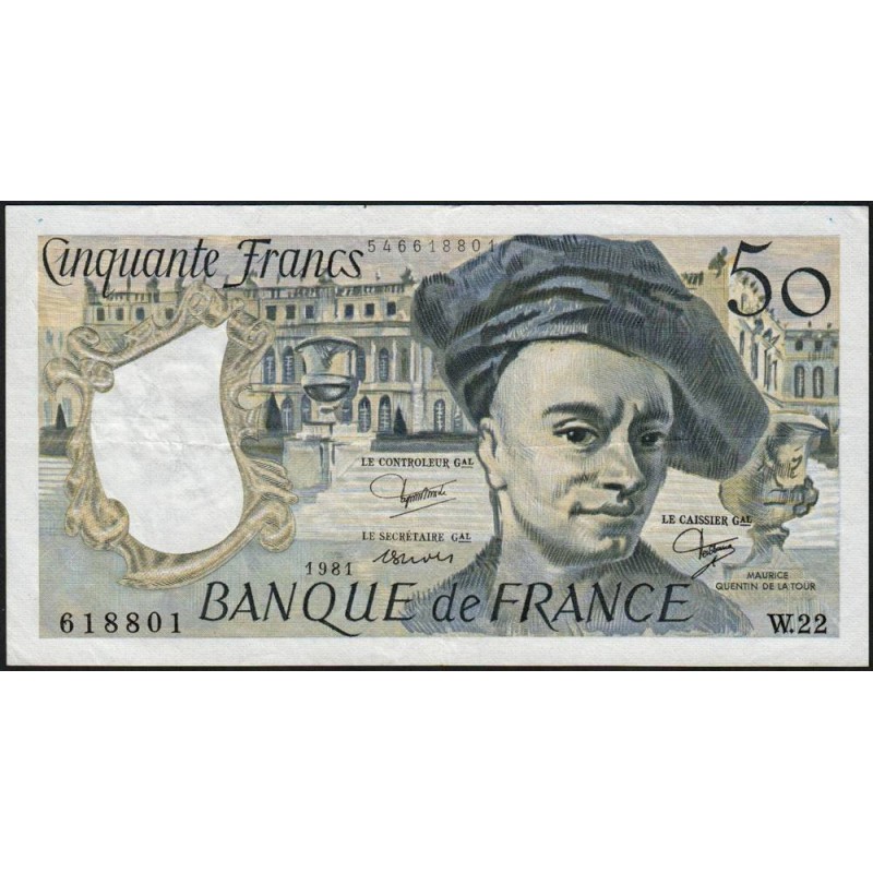 F 67-07 - 1981 - 50 francs - Quentin de la Tour - Série W.22 - Remplacement - Etat : TTB