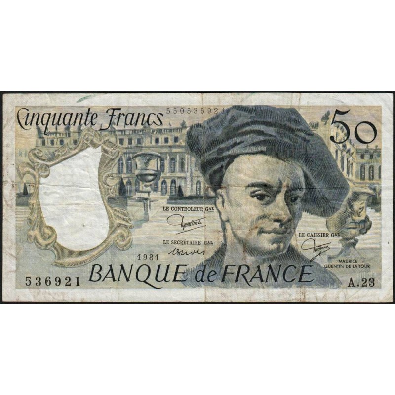 F 67-07 - 1981 - 50 francs - Quentin de la Tour - Série A.23 - Etat : TB-