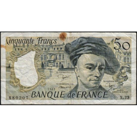 F 67-07 - 1981 - 50 francs - Quentin de la Tour - Série X.23 - Etat : B+