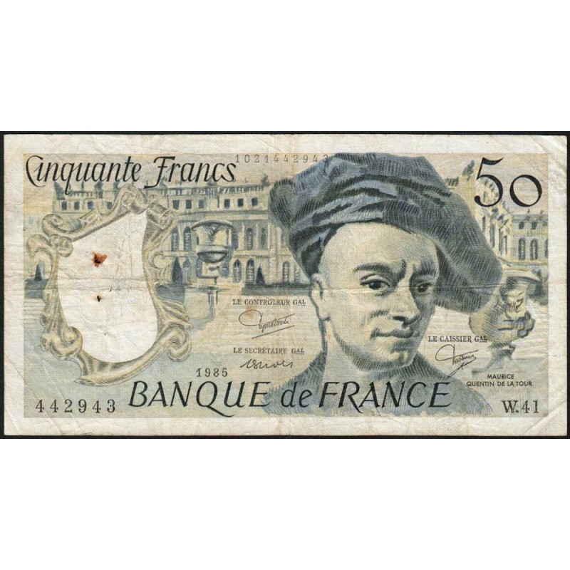 F 67-11 - 1985 - 50 francs - Quentin de la Tour - Série W.41 (remplacement) - Etat : TB