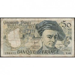 F 67-11 - 1985 - 50 francs - Quentin de la Tour - Série V.43 - Etat : B+