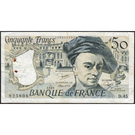 F 67-12 - 1986 - 50 francs - Quentin de la Tour - Série D.45 - Etat : TB