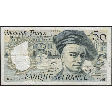 F 67-12 - 1986 - 50 francs - Quentin de la Tour - Série U.46 - Etat : TB