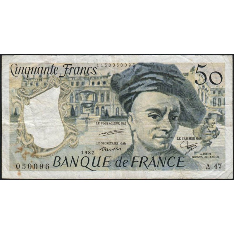 F 67-13 - 1987 - 50 francs - Quentin de la Tour - Série A.47 - Etat : TB