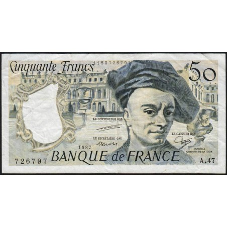 F 67-13 - 1987 - 50 francs - Quentin de la Tour - Série A.47 - Etat : TB+