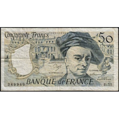 F 67-14 - 1988 - 50 francs - Quentin de la Tour - Série U.51 - Etat : TB