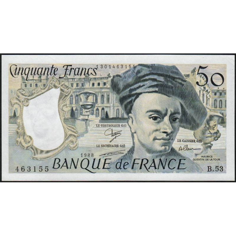 F 67-14 - 1988 - 50 francs - Quentin de la Tour - Série B.53 - Etat : SPL