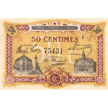 Limoges - Pirot 73-23 - 50 centimes - Série F - Sans date - Etat : TTB