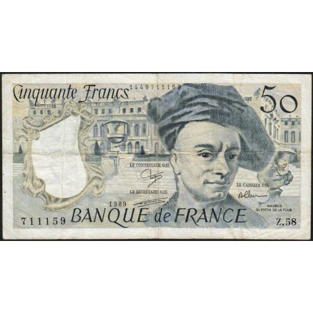 F 67-15 - 1989 - 50 francs - Quentin de la Tour - Série Z.58 - Etat : TB