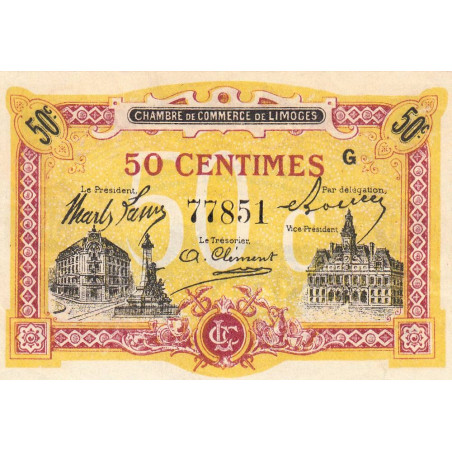 Limoges - Pirot 73-23 - 50 centimes - Série G - Sans date - Etat : SPL