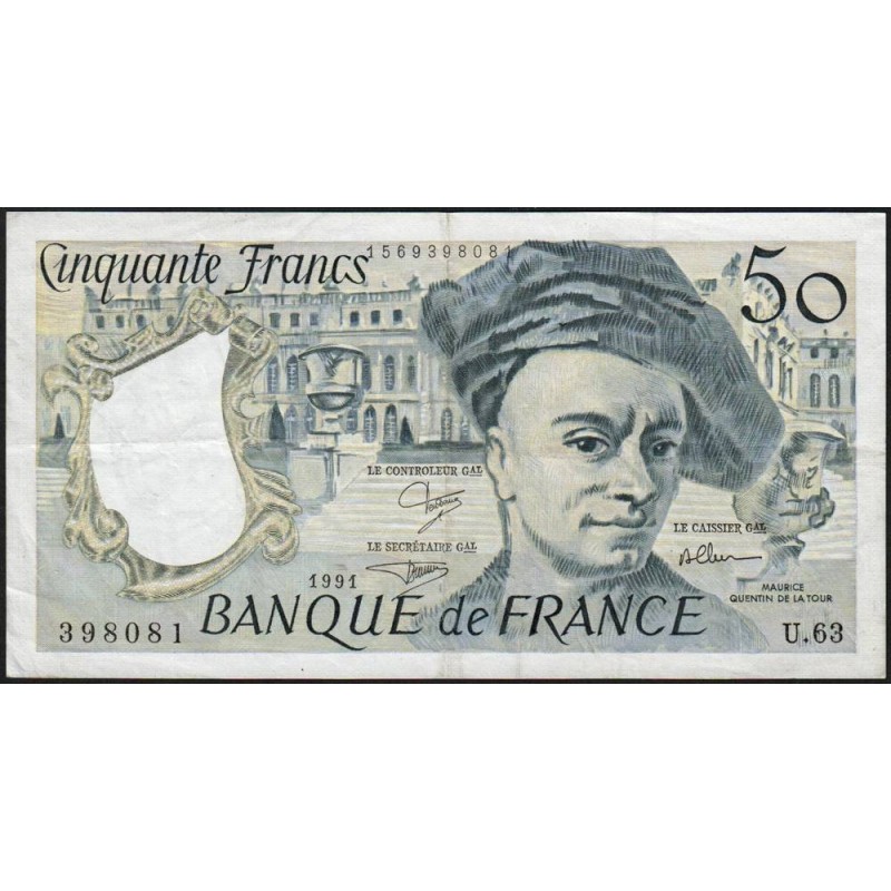 F 67-17 - 1991 - 50 francs - Quentin de la Tour - Série U.63 - Etat : TTB