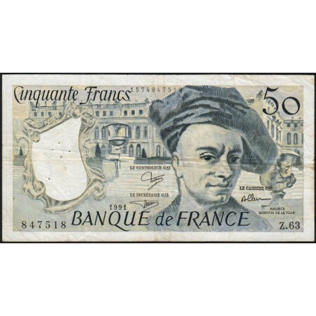 F 67-17 - 1991 - 50 francs - Quentin de la Tour - Série Z.63 - Etat : TB