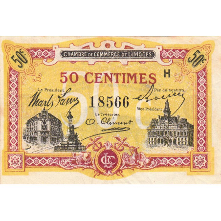 Limoges - Pirot 73-23 - 50 centimes - Série H - Sans date - Etat : TTB