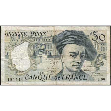 F 67-17 - 1991 - 50 francs - Quentin de la Tour - Série J.66 - Etat : TB-