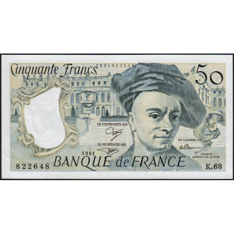 F 67-17 - 1991 - 50 francs - Quentin de la Tour - Série K.68 - Etat : SUP+