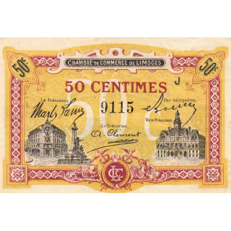 Limoges - Pirot 73-23 - 50 centimes - Série J - Sans date - Etat : SUP