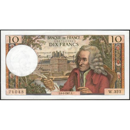 F 62-26 - 06/04/1967 - 10 francs - Voltaire - Série W.323 - Remplacement - Etat : TTB