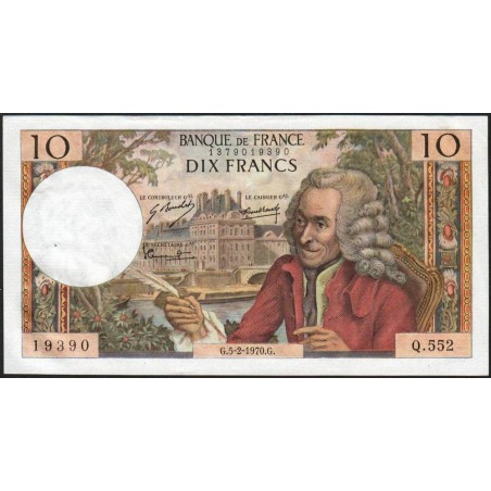 F 62-42 - 05/02/1970 - 10 francs - Voltaire - Série Q.552 - Etat : SUP
