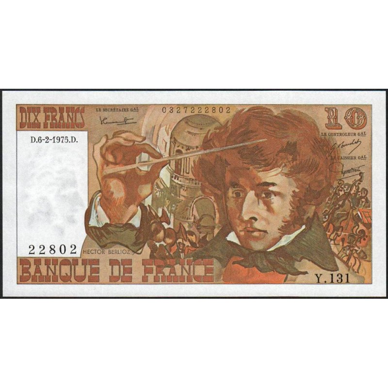 F 63-08 - 06/02/1975 - 10 francs - Berlioz - Série Y.131 - Etat : pr.NEUF